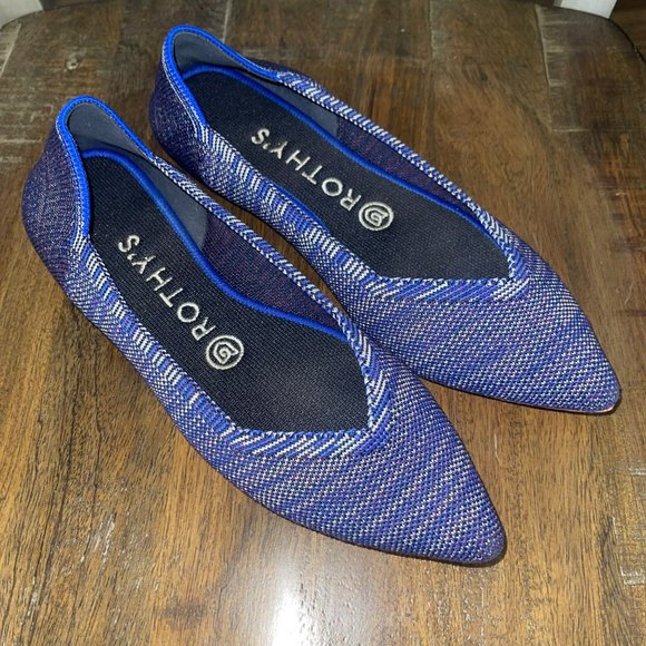 ROTHY'S The Point Blue Birdseye Flats Orange Sole RETIRED RARE Size 7W - Picture 12 of 12